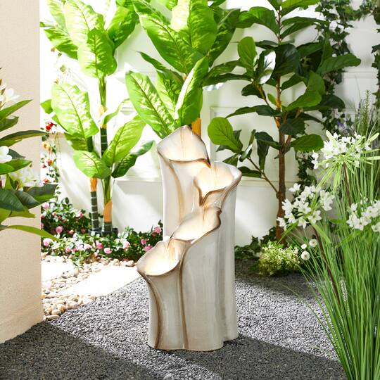 Glitzhome® 31.25" 4-Tier LED Lotus Leaf Textured Ceramic Vase Outdoor Floor Fountain